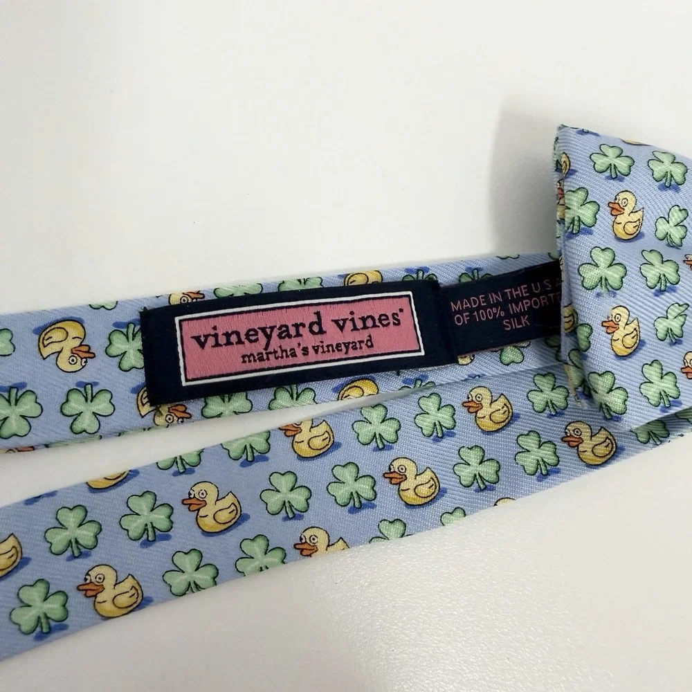 Vineyard Vines Boys Bow Tie Ducks & Cloverleafs Blue/Yellow/Green Silk 2